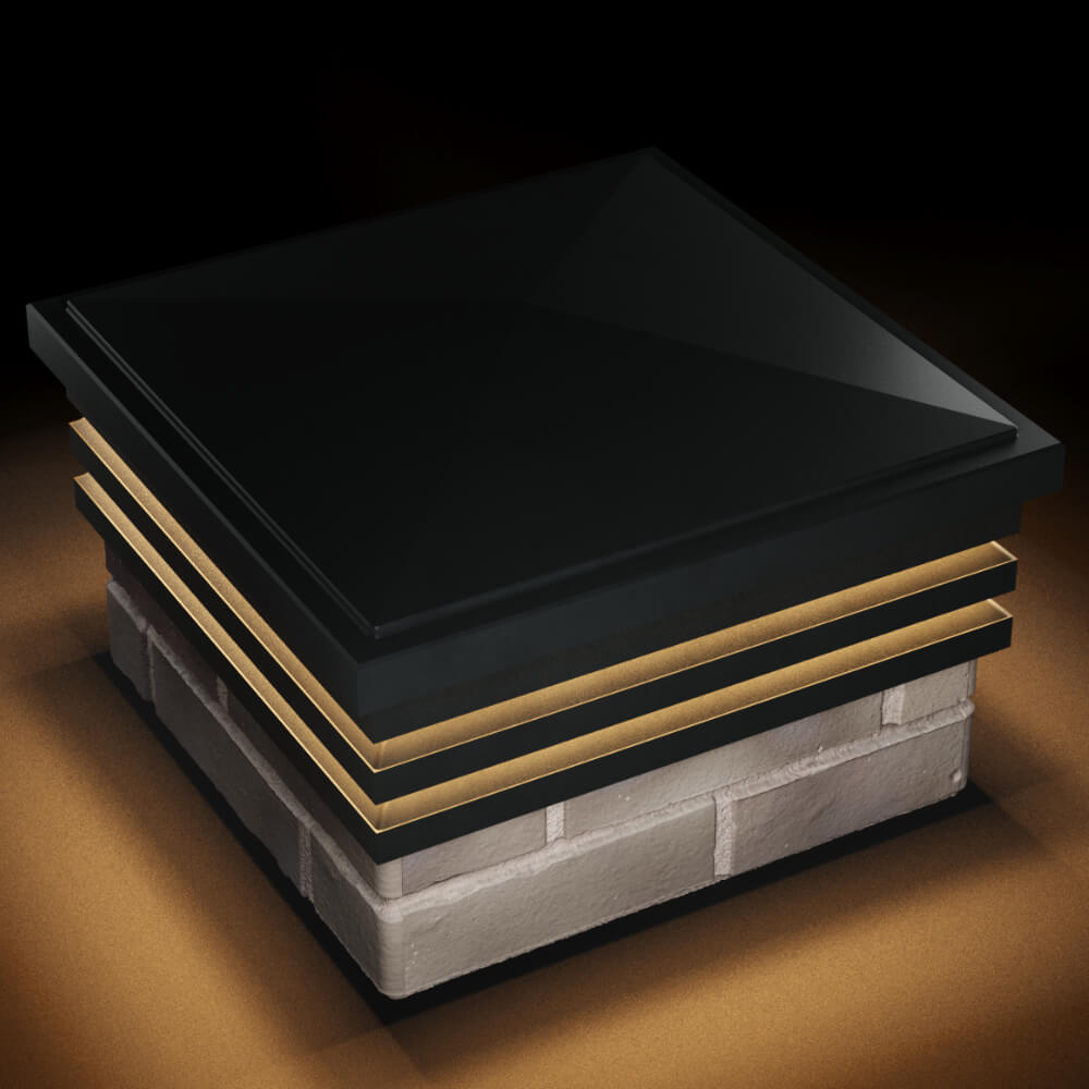 Колпак Zking Бона ХайТек Черный на столб 1.5х1.5 кирпича (385х385мм) с подсветкой в Гулькевичах фото