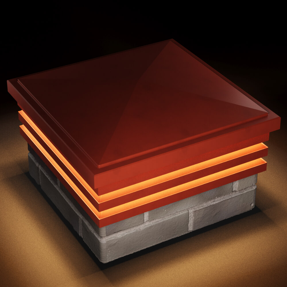 Колпак Zking Бона ХайТек Красный на столб 1.5х1.5 кирпича (385х385мм) с подсветкой в Гулькевичах фото