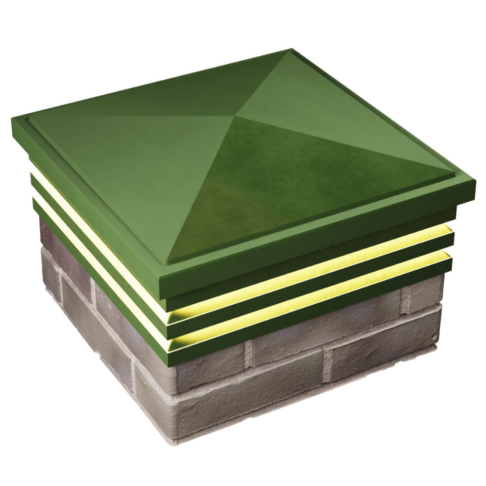 Колпак Zking Бона ХайТек Зеленый на столб 1.5х1.5 кирпича (385х385мм) с подсветкой в Гулькевичах фото