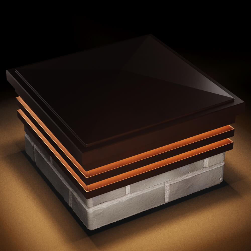 Колпак Zking Бона ХайТек Коричневый на столб 1.5х1.5 кирпича (385х385мм) с подсветкой в Гулькевичах фото